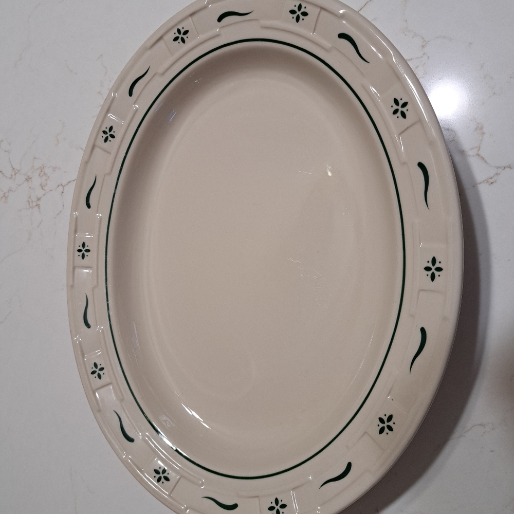 Longaberger Pottery Woven Traditions Heritage Green Platter